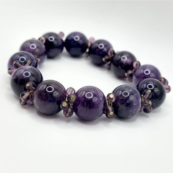 Purple Italian Murano glass beaded stretch bracelet - Picture 1 of 3